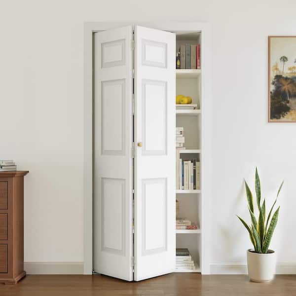 36 in. x 78.4 in. 3-Panel Hollow Core White Primed Molded Composite MDF Closet Bi-Fold Door with Hardware Kit