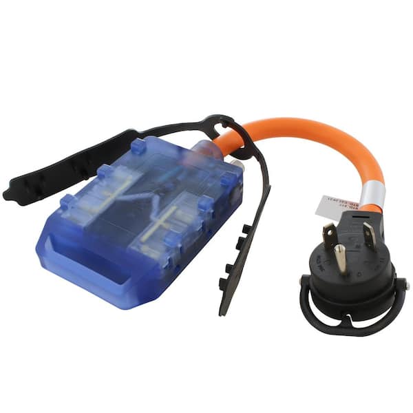 1.5 ft. 10/3 STW 20 Amp Orange TT-30P RV 30A Plug to (4) Home Outlets with One 20A Breaker cETLus Certified Cord