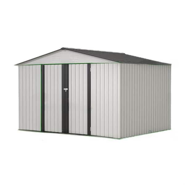 10 ft. W x 8 ft. D Outdoor Storage Metal Shed, All Weather Metal Sheds with Lockable Door for Lawn-Gray (80 sq. ft. )