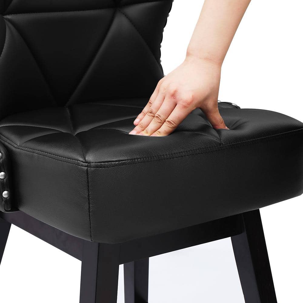 Zola 26" Black Faux Leather Swivel Bar Stools with Wood Frame (Set of 4)