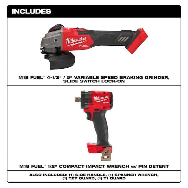 M18 FUEL 18V Lithium-Ion Brushless Cordless 4-1/2 in./5 in. Grinder with Variable Speed w/ 1/2 in. Impact Wrench
