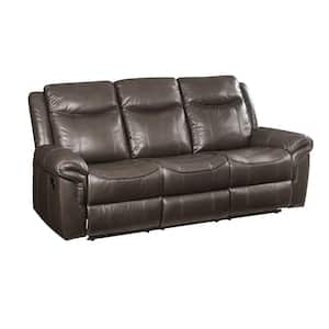 Lydia 89 in. Brown Rolled Arm Leather Rectangle 3-Seats Sofa