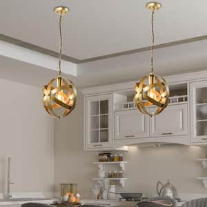 Frankfort 1 - Light SingleandKitchen Island Globe Champagne Gold Pendant With Wrought Iron Accents