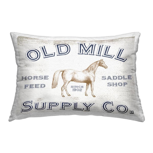Vintage Horse Shop Blue Rectangular Outdoor Throw Pillow
