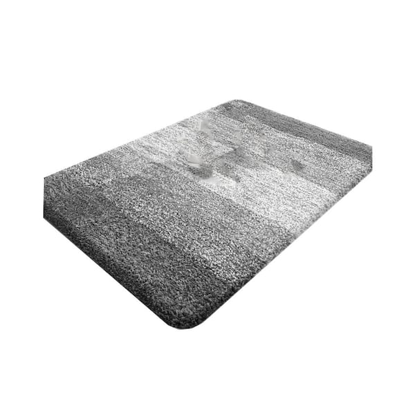 Afoxsos 36 in. x 24 in. Grey Stripe Microfiber Rectangular Shaggy Bath Rugs