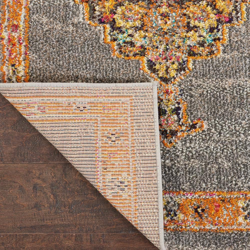 Nourison Passionate Gray and Orange Medallion Runner Rug