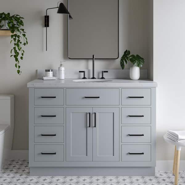 ARIEL Hepburn 48 in. W x 22 in. D x 36 in. H Single Sink Freestanding Bath Vanity in Grey with Carrara Qt. Top