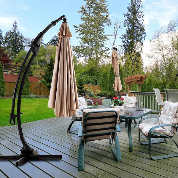 10ft outdoor steel market backyard garden patio umbrella Patio Umbrella with Led Lights, 10FT Solar LED Offset Outdoor Umbrella –  SEGMART