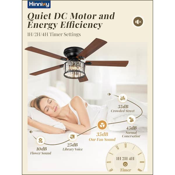 56 in. Smart Indoor Black Crystal Flush Mount 6-Speed Ceiling Fan with Lights and Remote Control Living Room Bedroom