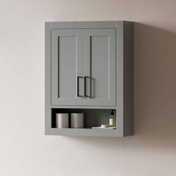 Hepburn 23 in. W x 8 in. D x 31 in. H Wall Mounted Bathroom Wall Cabinet with 2-Doors and Open Shelf in Gray