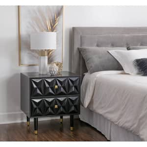 Covington Black 2 Drawer Textured Geometric Front Nightstand