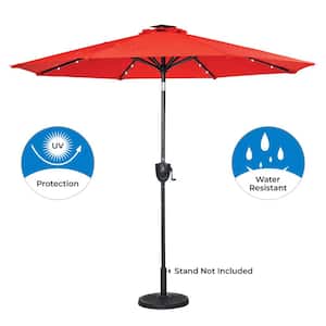 9 ft. Round 8 Rib Aluminum Market Bluetooth Solar Lighted Patio Umbrella in Ruby Red