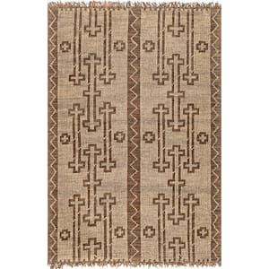 nuLOOM Livy Handmade Jute and Leather Tribal Fringe Natural 8 ft. x 10 ft. Area Rug