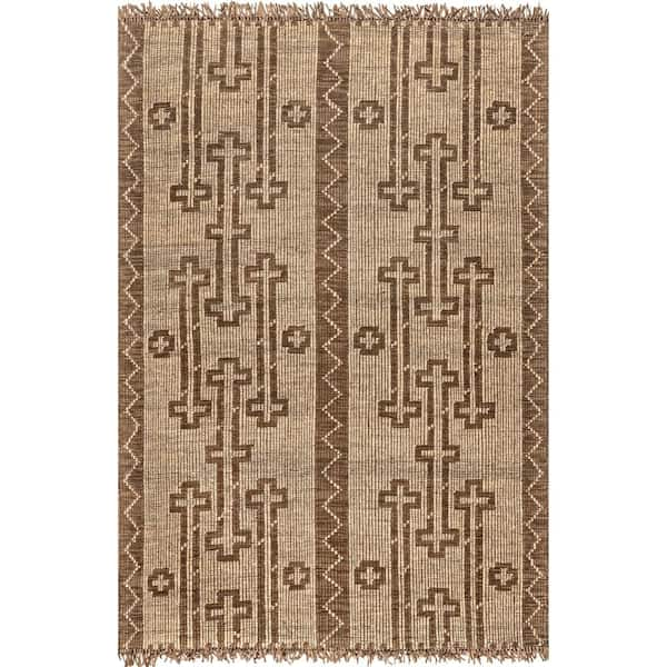 nuLOOM Livy Handmade Jute and Leather Tribal Fringe Natural 8 ft. x 10 ft. Area Rug