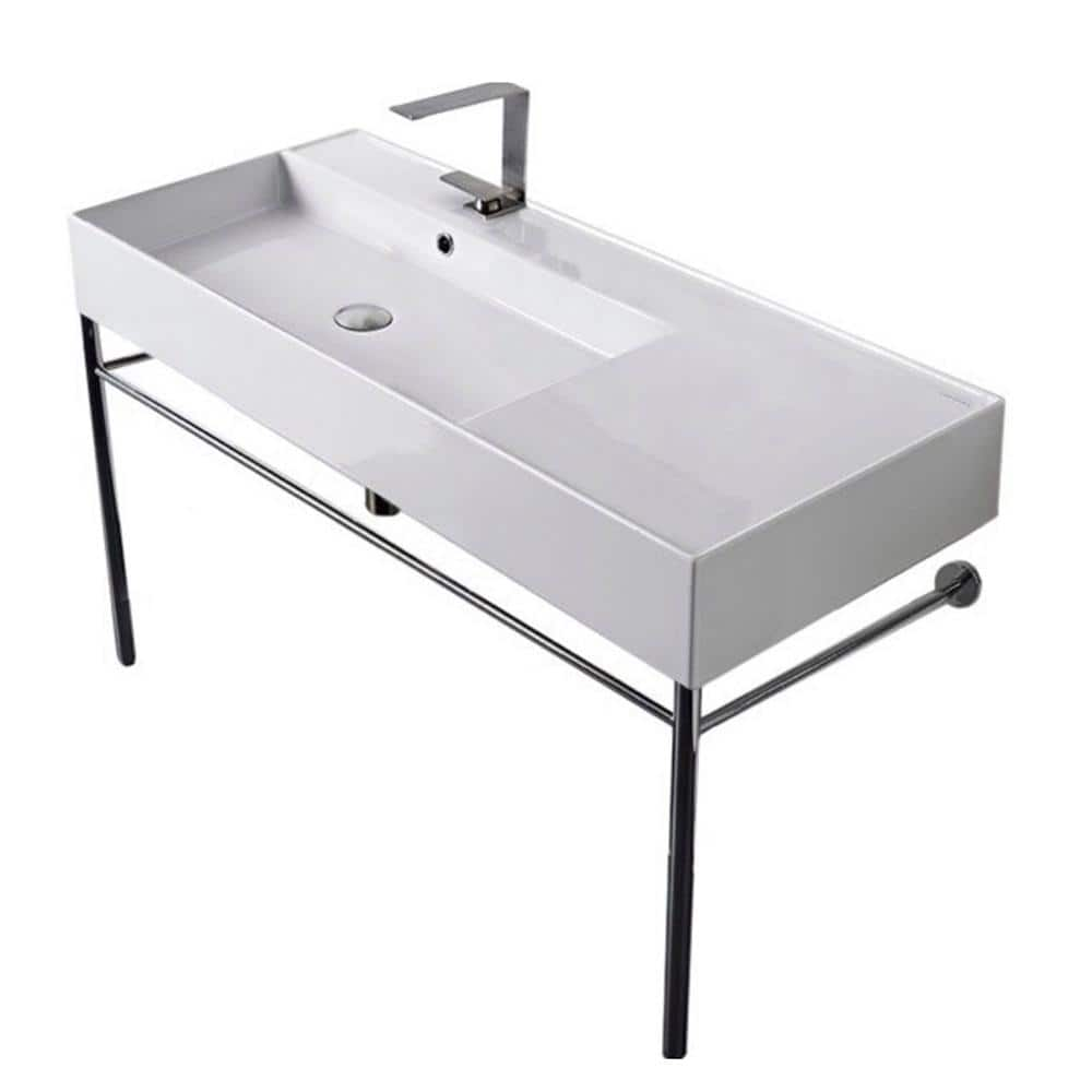 Wall Mounted Sink in Ceramic, Modern, Rectangular, 32, with Counter Space, Teorema 2 Scarabeo 5115 by Nameeks