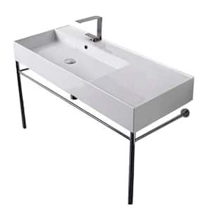 Teorema 2 Ceramic Console Bathroom Sink with Chrome Stand