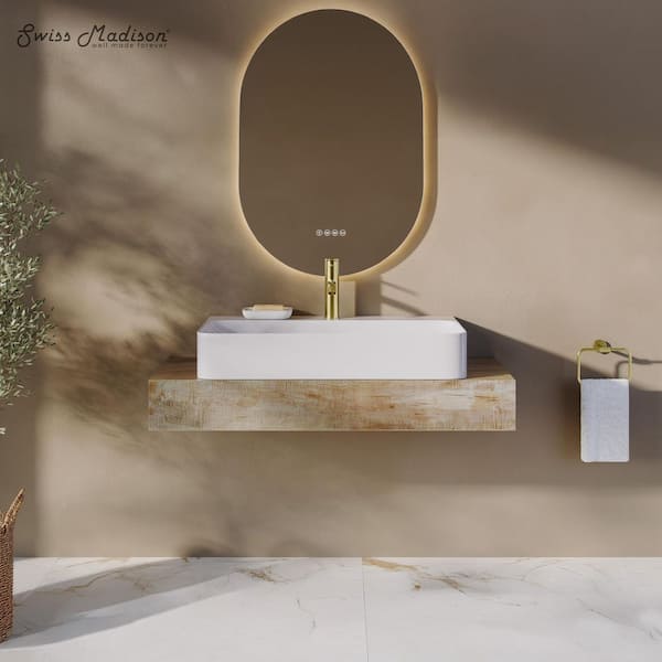 Swiss Madison Voltaire Wide Rectangle Vessel Sink in White SM