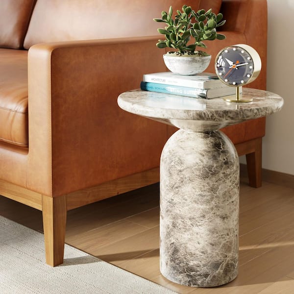 Wels 17.5 in. Stone Specialty Shape Grey Marble End Table