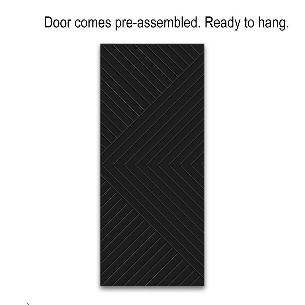 Chevron Pattern Blue MDF Sliding Barn Door Kit with Stainless Steel Hardware