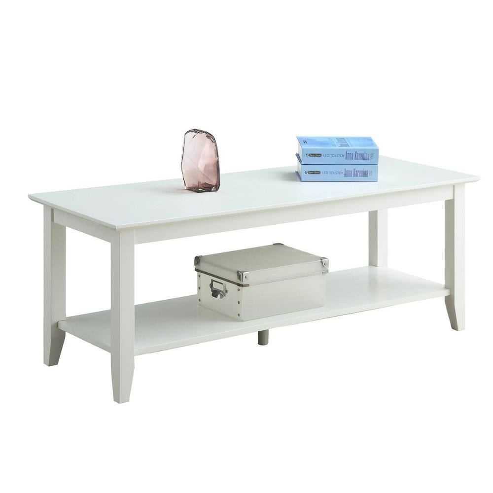 White Rectangular Pine Coffee Table with Shelf