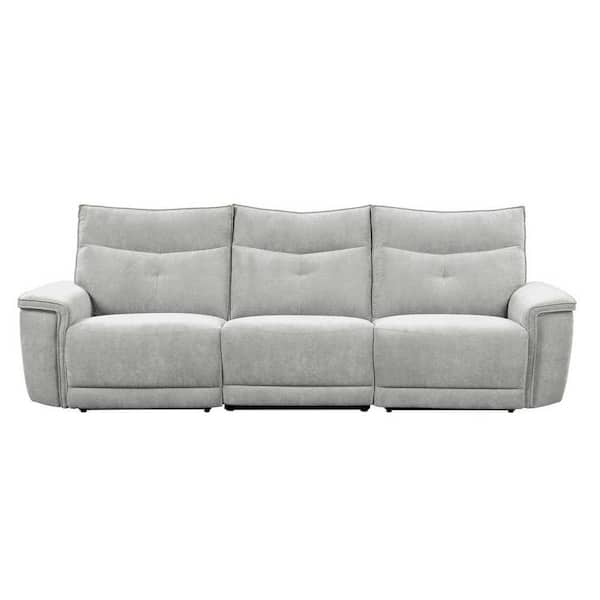EVERGLADE HOME Marta 110 in. W Flared Arm Polyester Straight Power Double Reclining Sofa with Power Headrests in Mist Gray