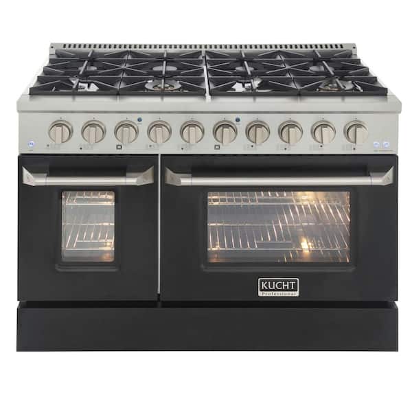 Kucht 48 in. 6.7 cu. ft. LP ready Double Oven Dual Fuel Range with Gas Stove and Electric Oven with Convection Oven in. Black