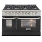 Pro-Style 48 in. 6.7 cu. ft. Double Oven Natural Gas Range with 8 Burners in Stainless Steel and Black Oven Doors
