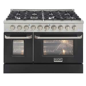 Pro-Style 48 in. 6.7 cu. ft. Double Oven Liquid Propane Range with 8 Burners in Stainless Steel and Black Oven Doors