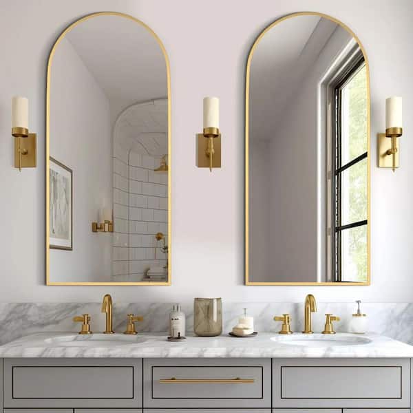 Dovelina 22 in. W x 47 in. H Arched Mirror Gold Framed Aluminum Alloy Wall Mirror Set of 2