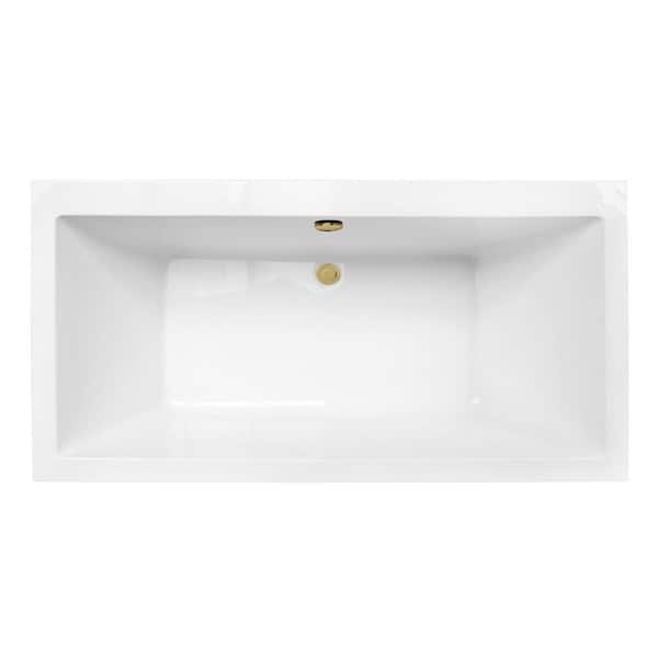Aqua Eden 66.1 in. x 33.3 in. Acrylic Rectangular Flatbottom Freestanding Soaking Bathtub with Drain in Glossy White