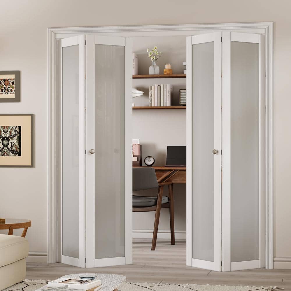 72 in. x 80 in. White Finished Bi-Fold Door with Frosted Glass
