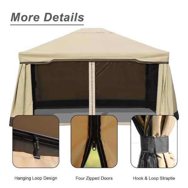 Aoodor 14 ft. x 12 ft. Khaki Aluminum Frame Outdoor Patio