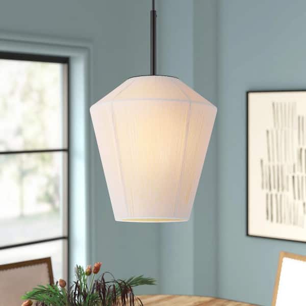 Rennnsan Cyrus 1-Light Beige with Black Diamond-Shaped Fabric Pendant Light