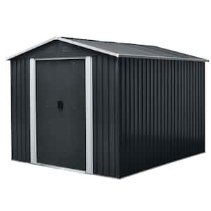 8ft. W x 10ft. D Outdoor Metal Storage Shed with Floor Base 80 sq. ft., Black