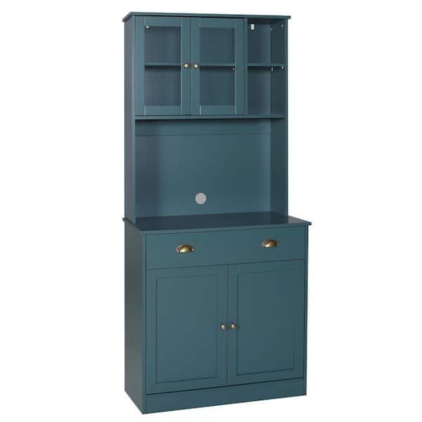 VEIKOUS 72 in. H Blue Kitchen Pantry Hutch Cabinet Storage with Buffet Cupboard, Microwave Stand and Adjustable Shelves