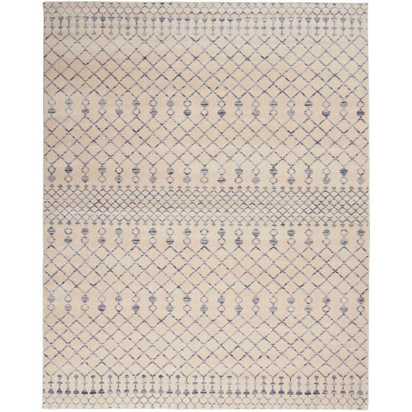 Nourison Sagres Beige Blue 7 ft. x 10 ft. Striped Bohemian Area Rug