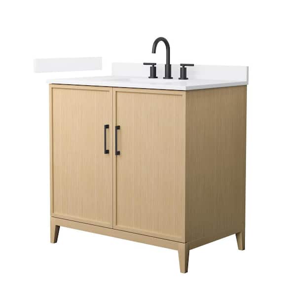 Wyndham Collection Elan 36 in. W x 22 in. D x 35 in. H Single Bath Vanity in White Oak with White Quartz Top
