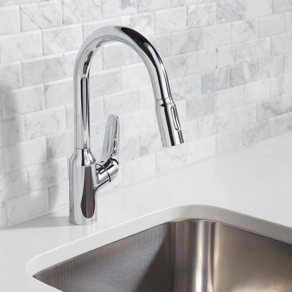 Chrome Single Handle Pull-Down Kitchen Faucet with Spray