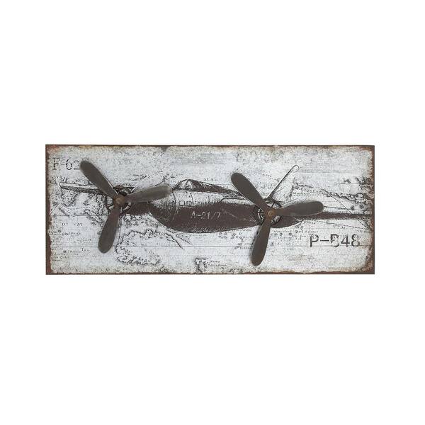 Litton Lane 46 In X 18 Vintage Airplane Wall Art Rustic Finish With 3d Accents 55512 The Home Depot - Wall Art Airplane Vintage