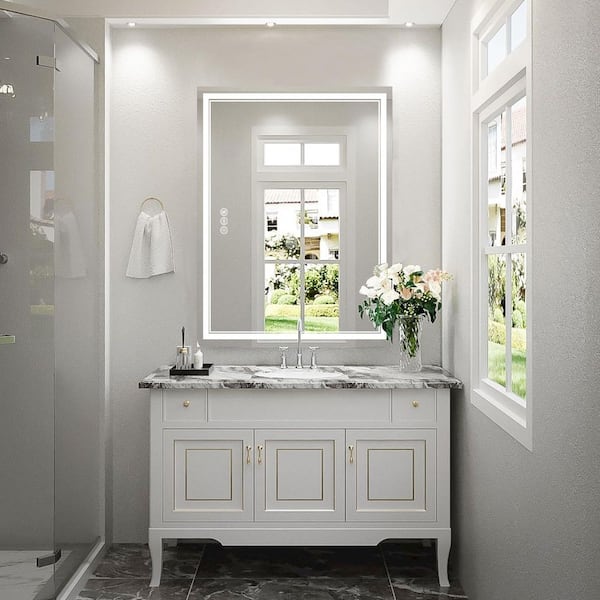 30 in. W x 40 in. H Rectangular Frameless LED Front Light And Backlit Anti-Fog Wall Mount Bathroom Vanity