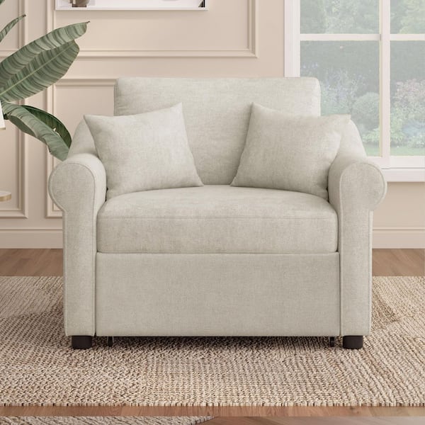 Diana Beige 40.2 in. Chenille Upholstered Accent Chair with Adjustable Backrest, 3 in 1 Convertible Sleeper Chair Bed