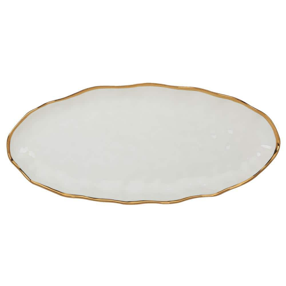 Certified International 19.5 in. Multi-Colored Porcelain Regency Gold Oval Fish Platter