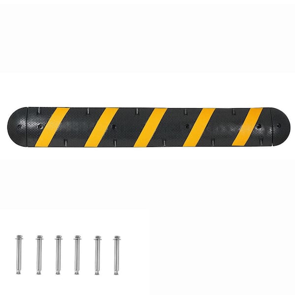 6 FT. Rubber Speed Bump, Dual-Channel Traffic Ramp, 22000 lbs./Axle, 72in. Cable Protector for Asphalt, Concrete, Gravel