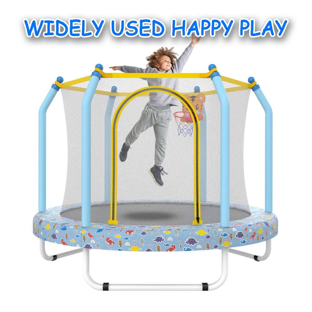55'' Blue Round Kids' Trampoline with Enclosure Net