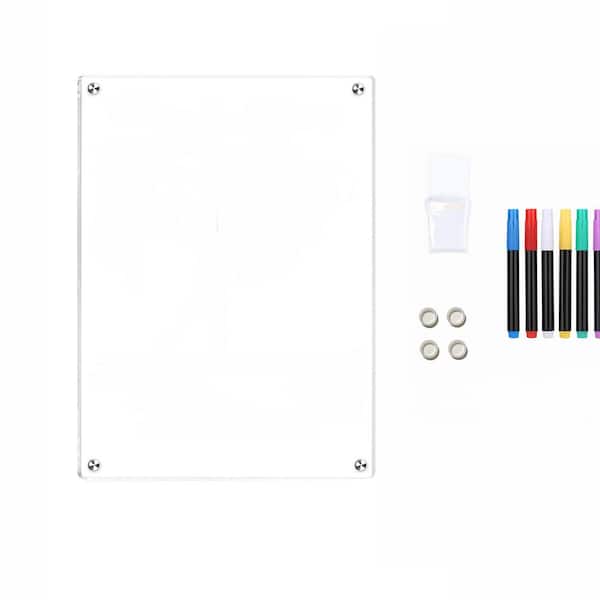 1-Pack Clear Acrylic Magnetic Dry Erase Board for Fridge, 12"x8" Whiteboard with 6 Markers and Pen Holder