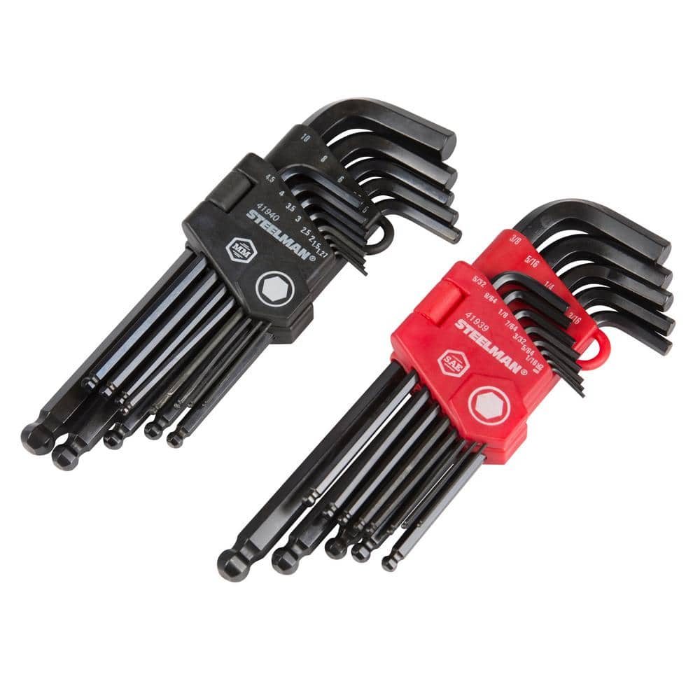 SAE & Metric T Handle Allen Wrench Ball End Hex Key Set w/Storage Stand Long Arm