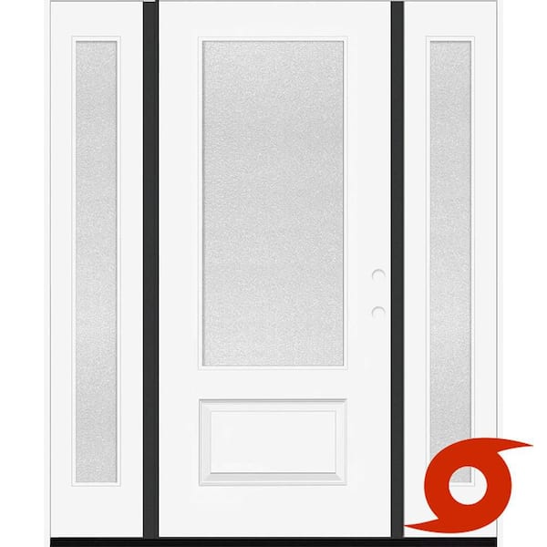 Palisade 68 in. x 80 in. 3/4L MicroGranite Impact Glass LHIS Unfinished Fiberglass Prehung Front Door w/Dbl-14"SL4-9/16