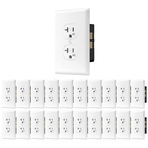 Weather Tamper Resistant Duplex Outlet 20A 125V 2P3W NEMA 5-20R Grounding Wall Socket White 20 Pack