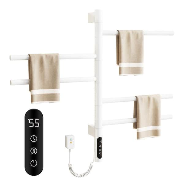 85-Watt 5-Holder Wall-Mounted 180° Rotating Heated Rack Electric Plug-In Towel Warmer with 1-9H Timer 115-155°F in White