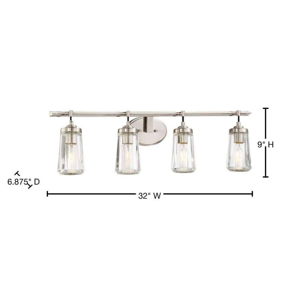 Elegant Brushed Nickel 4-Light Bath Vanity with Clear Glass